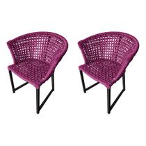 Kit 2 Cadeiras Salinas Corda Náutica Base em Alumínio Preto/rosa