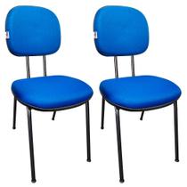 Kit 2 Cadeiras Secretaria Fixa Pé Palito Estofada Tecido Jserrano Azul Para Escritório - STILOS MOVEIS CORPORATIVOS