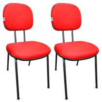 Kit 2 Cadeiras Secretaria Fixa Pé Palito Estofada Tecido Jserrano Vermelho Para Escritório
