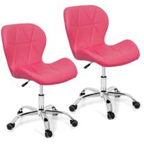 Kit 2 Cadeiras Slim Office Estofada Base Giratória Cromada - Rosa