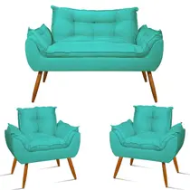 Kit 2 Cadeiras + Sofá 2 lugares + Puff de Brinde V8 Decor Kit 2 Cadeiras + Sofá 2 lugares + Puff de Brinde V8 Decor