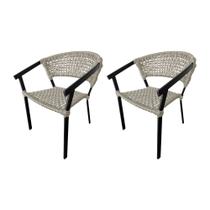 Kit 2 Cadeiras Sofia Corda Náutica Base em Alumínio Preto/areia