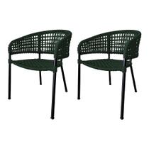 Kit 2 Cadeiras Sol Corda Náutica Base em Alumínio Preto/verde Musgo