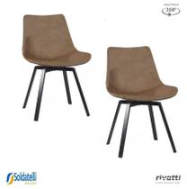 Kit 2 Cadeiras Talia Base Giratória PU Caramelo , Preto e Marrom - Rivatti