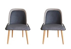 Kit 2 Cadeiras Vianney Sala Mesa de Jantar Moderna Base Ferro Tecido Bouclé Premium Grafite Cinza Claro Topii Moda Casa