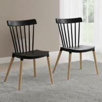 Kit 2 Cadeiras Windsor Polipropileno Preta Base Madeira