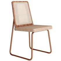Kit 2 Cadeiras Wood 1751 em Aço e Mdf Tecido Linho Carraro Cor Rose Cobre Freijo com Tecido Areia Kit 2 Cadeiras Wood 1751 em Aço e Mdf Tecido Linho Carraro Cor Rose Cobre Freijo com Tecido Areia