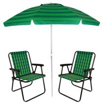 Kit 2 Cadeiras Xadrez Aço Oliva + Guarda Sol Alumínio Articulado 2 Metros Verde - Mor