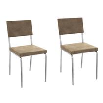 Kit 2 Cadeiras Zaria de Metal Sala de Jantar Cromado/Bege
