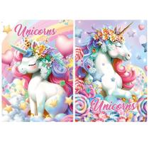 Kit 2 Caderno Unicórnio 96 Fls Costurado Brochurão Capa Dura