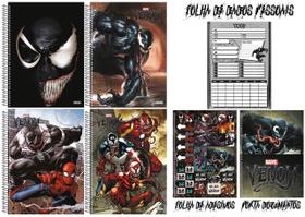 Kit 2 Caderno Venom x Homem Aranha Espiral 160 Fls 10 Matérias