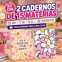 Kit 2 Cadernos Feminino 15 Matérias Capa Dura 240 Folhas Kit 2 Cadernos Feminino 15 Matérias Capa Dura 240 Folhas