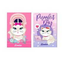 Kit 2 Cadernos Gatinha Gata Marie Tamanho Grande Brochurão 96 Folhas Costurado Reforçado Capa Dura