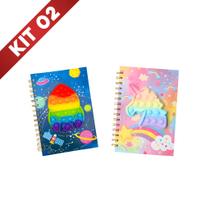 Kit 2 Cadernos Pop-It 80 Folhas Brinde Infantil Antiestresse e Criativo