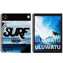 Kit 2 Cadernos Surf Com Pauta 200 Folhas Arame Capa Dura