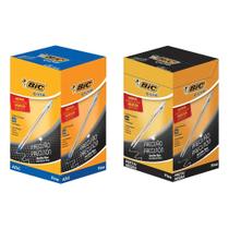 Kit 2 Caixa Caneta Bic Ponta Fina Cristal Cor Variada C/ 100 Unidades