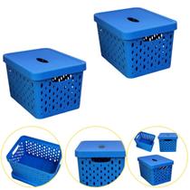 Kit 2 Caixa Cesto Organizador Multiuso Empilhável 17 L Azul Kit 2 Caixa Cesto Organizador Multiuso Empilhável 17 L Azul