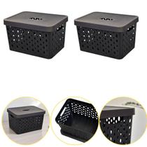 Kit 2 Caixa Cesto Organizador Multiuso Empilhável 17 L Preto Kit 2 Caixa Cesto Organizador Multiuso Empilhável 17 L Preto