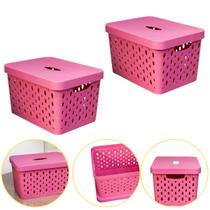 Kit 2 Caixa Cesto Organizador Multiuso Empilhável 17 L Rosa