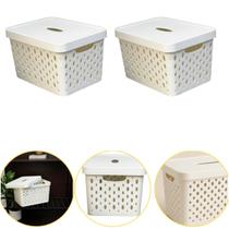 Kit 2 Caixa Cesto Organizador Multiuso Empilhável 17L Branco