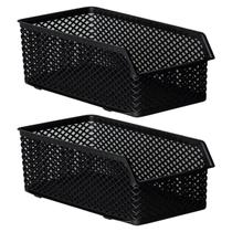 Kit 2 Caixa Cestos Organizador Línea Pequena Branco Preto Creme Azul Banheiro Quarto - Paramount
