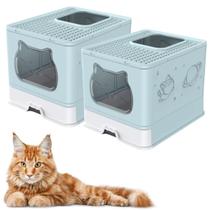 Kit 2 Caixa De Areia Grande Fechada Azul Banheiro Do Gato C/ Pá Prático Completo