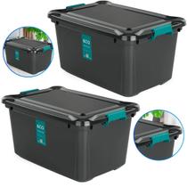 Kit 2 Caixa de Armazenamento com Trava- 27 Litros Preta ,Organizador Multiuso Kit 2 Caixa de Armazenamento com Trava- 27 Litros Preta ,Organizador Multiuso