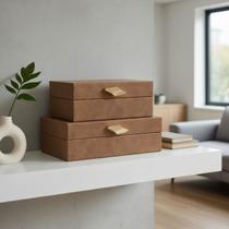 Kit 2 Caixa Decorativa Multiuso material sintético Mart Marrom