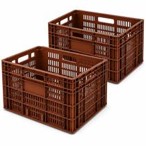 Kit 2 Caixa Hortifruti Marrom 65L Reforçada Empilhável CEASA