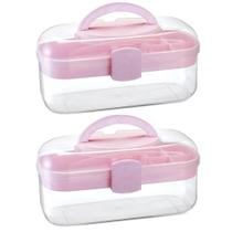 Kit 2 Caixa Maleta Multiuso Organizadora Multiuso Rosa