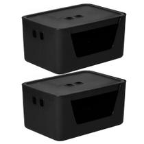 Kit 2 Caixa Organizadora 26X20X16Cm Com Tampa Preto Kit 2 Caixa Organizadora 26X20X16Cm Com Tampa Preto