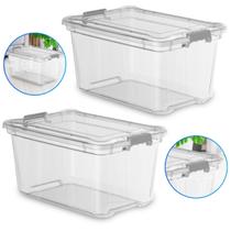 Kit 2 Caixa Organizadora 27L Transparente Cesto Com tampa Cristal Escritório Armazem Multiuso Kit 2 Caixa Organizadora 27L Transparente Cesto Com tampa Cristal Escritório Armazem Multiuso