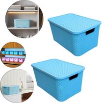 Kit 2 Caixa Organizadora 7 Litros Rattan Azul C/Tampa 123Organizei