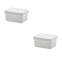 Kit 2 Caixa Organizadora C/ Tampa Quadratta 19x14x10 Branco Kit 2 Caixa Organizadora C/ Tampa Quadratta 19x14x10 Branco