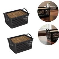 Kit 2 Caixa Organizadora Cesto Com Tampa Cor Amadeirada 8 L Kit 2 Caixa Organizadora Cesto Com Tampa Cor Amadeirada 8 L