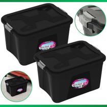 Kit 2 Caixa Organizadora Container 56 L C/ Tampa e Trava Preta