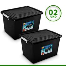 Kit 2 Caixa Organizadora Container 56 Litros Com Tampa e Trava Preta Arqplast