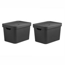Kit 2 Caixa Organizadora Cube 18 Litros Com Tampa 36 x 27 x 24,5cm Preto - Ou