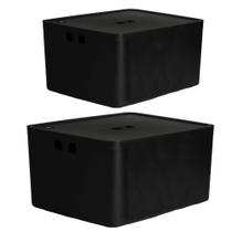 Kit 2 Caixa Organizadora Grande E Média Com Tampa Preto Kit 2 Caixa Organizadora Grande E Média Com Tampa Preto