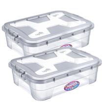 Kit 2 Caixa Organizadora Multiuso 28L Transparente C/ Travas Kit 2 Caixa Organizadora Multiuso 28L Transparente C/ Travas