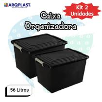 kit 2 Caixa organizadora multiuso 56 Litros C/ Tampa Preta