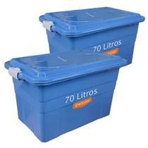 Kit 2 Caixa Organizadora Multiuso 70 Litros Baú de Brinquedo Ferramenta Reforçada Com Trava Segurança