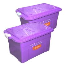 Kit 2 Caixa Organizadora Multiuso 70 Litros Baú de Brinquedo Ferramenta Reforçada Com Trava Segurança