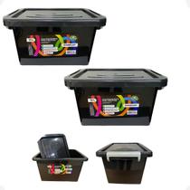 Kit 2 Caixa Organizadora Multiuso Preta Com Trava 10 Litros Kit 2 Caixa Organizadora Multiuso Preta Com Trava 10 Litros
