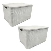 Kit 2 Caixa Organizadora Rattan Branco Com Tampa 7L Arqplast