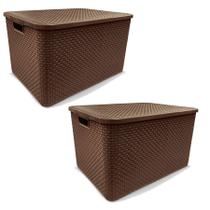 Kit 2 Caixa Organizadora Rattan Com Tampa 15L Cores Arqplast