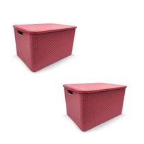 Kit 2 Caixa Organizadora Rattan Decorativa C/ Tampa Rosa 25589 Arqplast Kit 2 Caixa Organizadora Rattan Decorativa C/ Tampa Rosa 25589 Arqplast