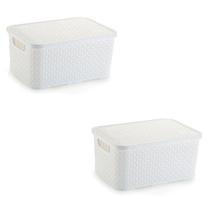 Kit 2 Caixa Organizadora Rattan Médio Branco Com Tampa 8 L