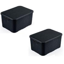 Kit 2 Caixa Organizadora Rattan Preto Com Tampa 7L Arqplast