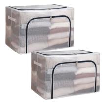 Kit 2 Caixa Organizadora Roupas Cobertor Estrutura Metálica Empilhável 59x41x39cm